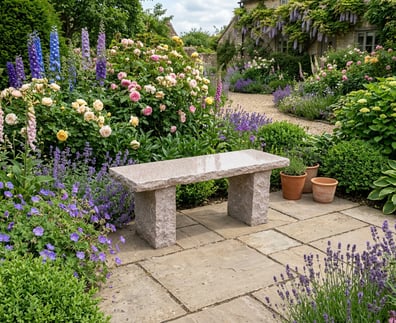 Rustic Straight Pink Granite Garden Bench