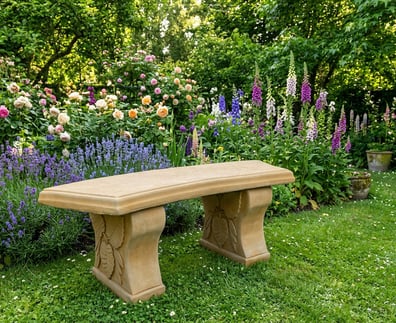 Curved Leaf Stone Garden Bench in Sandstone