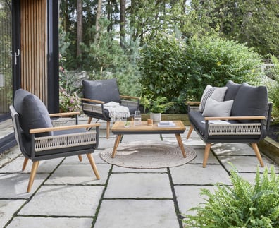 Norfolk Collection Kimora 4 Seat Lounge Set with Grey Fabric Cushions
