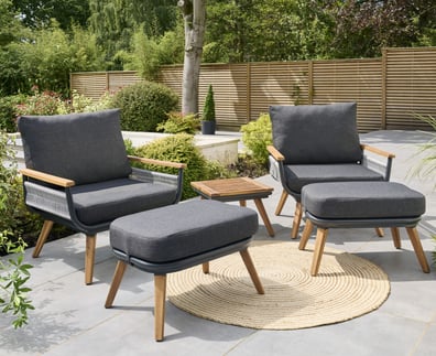 Norfolk Collection Kimora Relax Bistro Set with Footstools and Grey Cushions