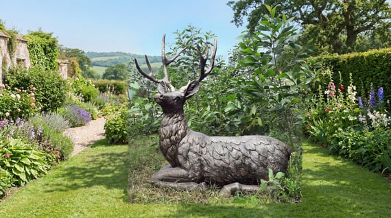 Lying Stag Garden Ornament in Bronze