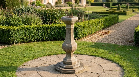 Aged Brass Sundial on Stone Garden Pedestal