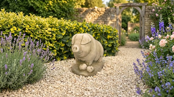 Pig with Apples Garden Ornament in Stone