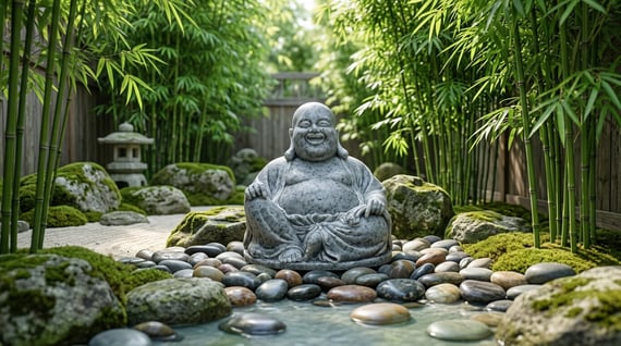 Small Laughing Buddha Garden Statue in Grey