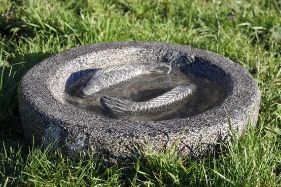 Black Limestone Koi Carp Birdbath