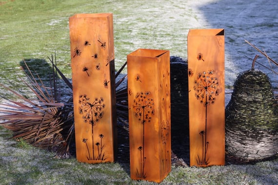 Set of Three Dandelion Steel Garden Columns