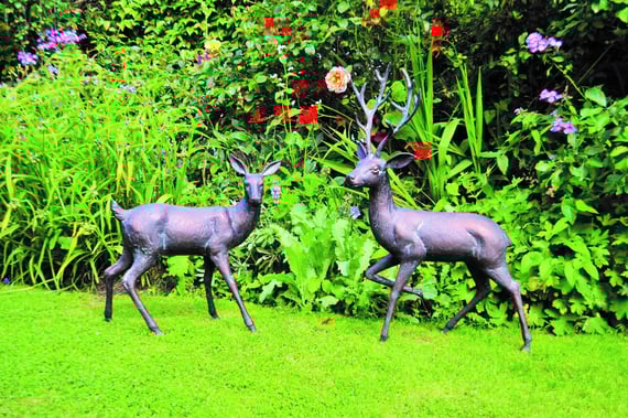 Small Stag and Doe Set Metal Garden Ornament