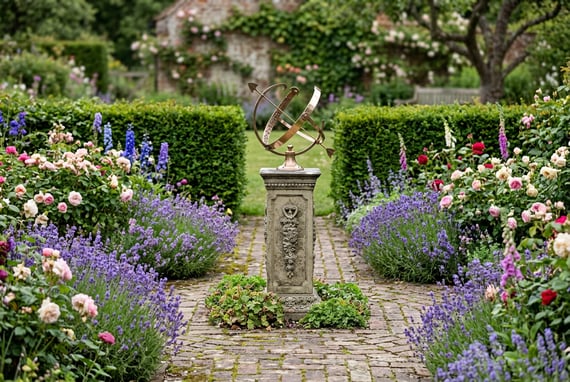 Large Armillary on Floral Stone Garden Pedestal