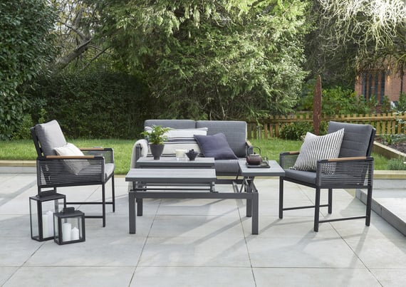 Norfolk Collection Bellmount 2 Seater Rope Aluminium Sofa Set with 3 Way Lift Table