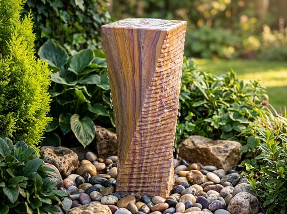 Large Twisting Column Rainbow Stone Water Feature