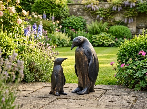 Penguin Family Metal Garden Ornament