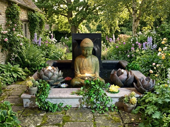 Meditating Buddha Stone Fountain