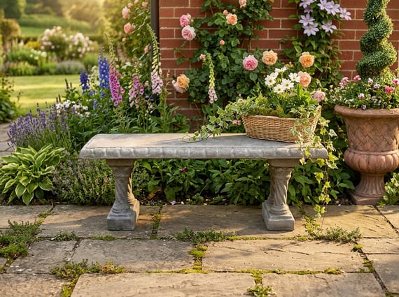 Straight Pattern Stone Garden Bench