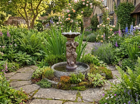 Two Cherub Stone Fountain