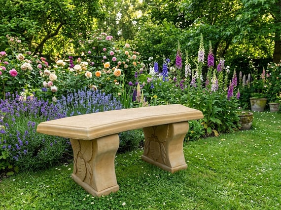 Curved Leaf Stone Garden Bench in Sandstone