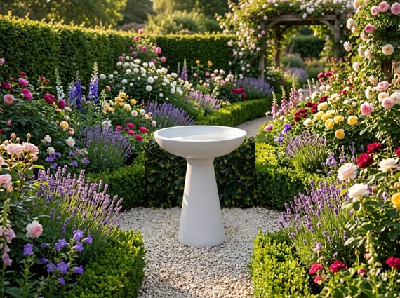 Modern Stone Birdbath in White