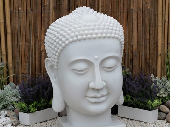 Large Buddha Head Garden Statue in White