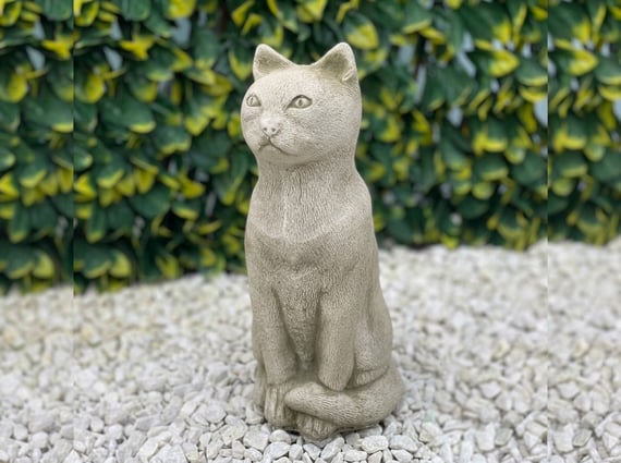 Sitting Cat Garden Ornament in Stone