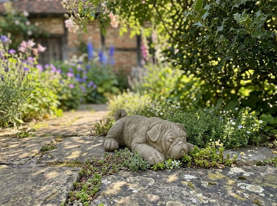 Sleeping Puppy Garden Ornament in Stone