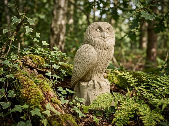 Wise Barn Owl Garden Ornament in Stone
