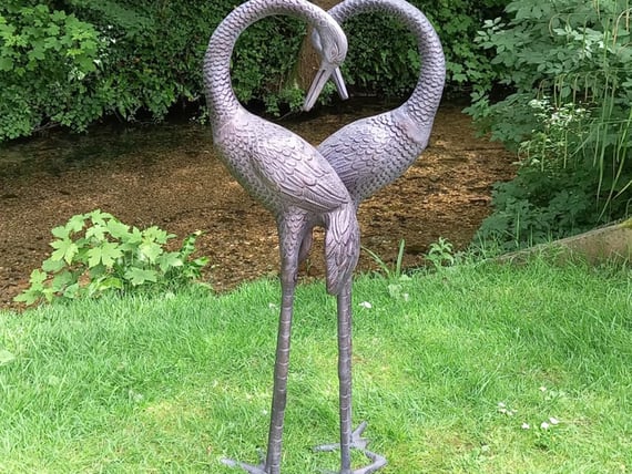 Love Cranes Bronzed Garden Ornaments Large