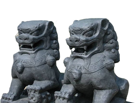 Temple Lions Stone Ornament Set of TWO