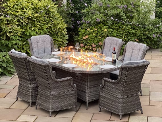 Lichfield Campania 6 Seat Oval Rattan Dining Set with Firepit