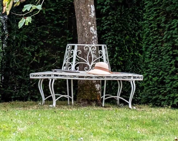 Hawkeshead Cream Metal Tree Bench