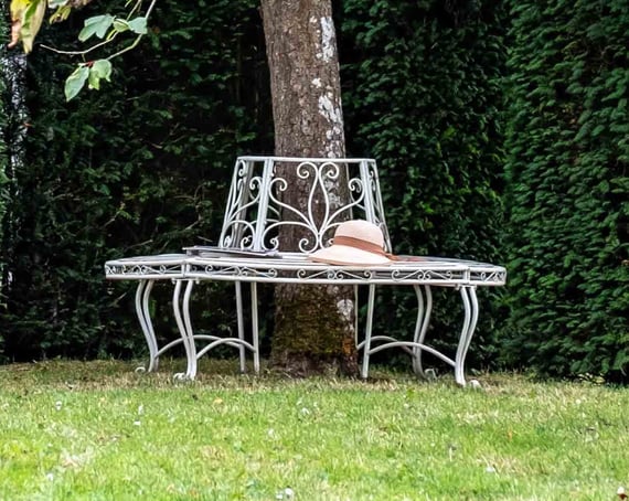 Hawkeshead Cream Metal Tree Bench
