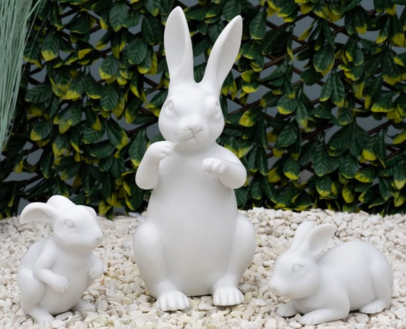 Family Of Rabbits Garden Ornament Set in White