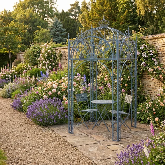 Blue Antiqued Metal Garden Pavillion