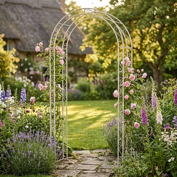 Cream Metal Garden Arch Tunnel