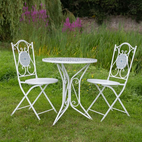 Rhone Metal Bistro Set with Mosaic Pattern White