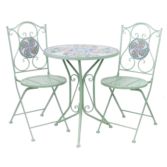 Rhone Metal Bistro Set with Floral Mosaic Pattern