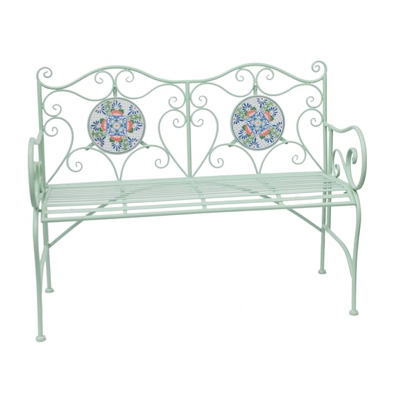 Rhone Metal Garden Bench with Floral Mosaic Pattern
