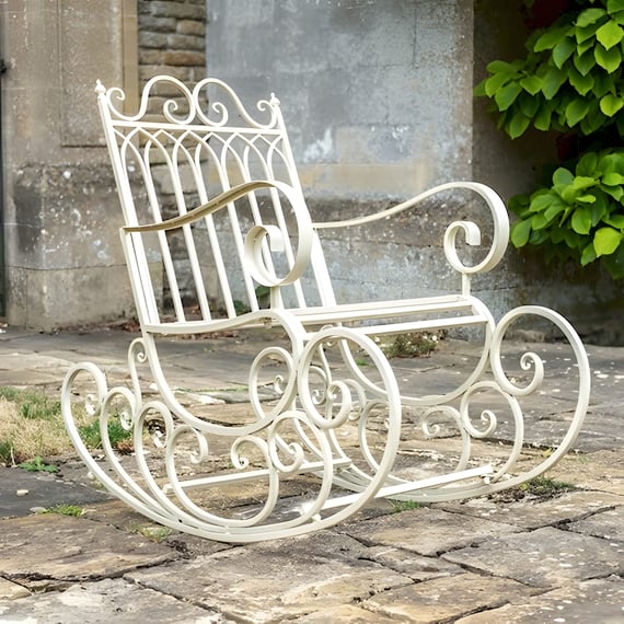 Heritage Cream Metal Garden Rocking Chair