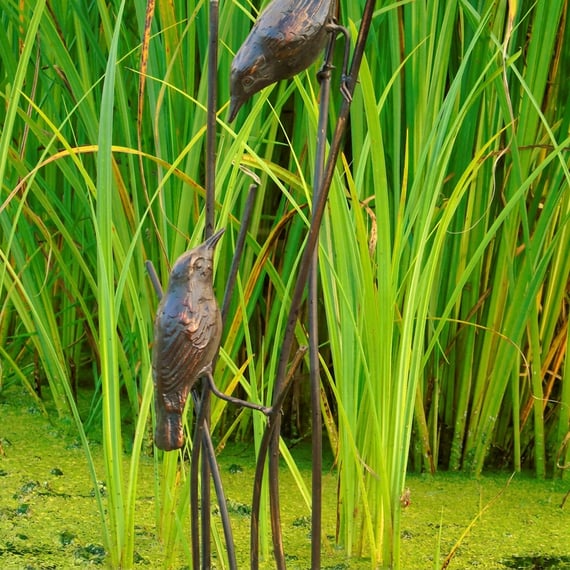 Birds on Reeds Metal Garden Ornament