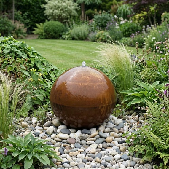 Corten Steel Sphere Water Feature 40cm
