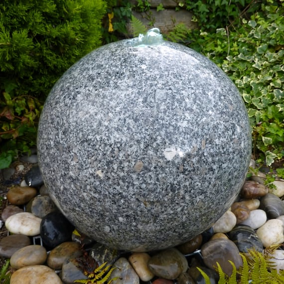 Grey Polished Granite Sphere Water Feature