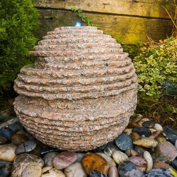 Large Rustic Sphere Pink Granite Sphere Water Feature