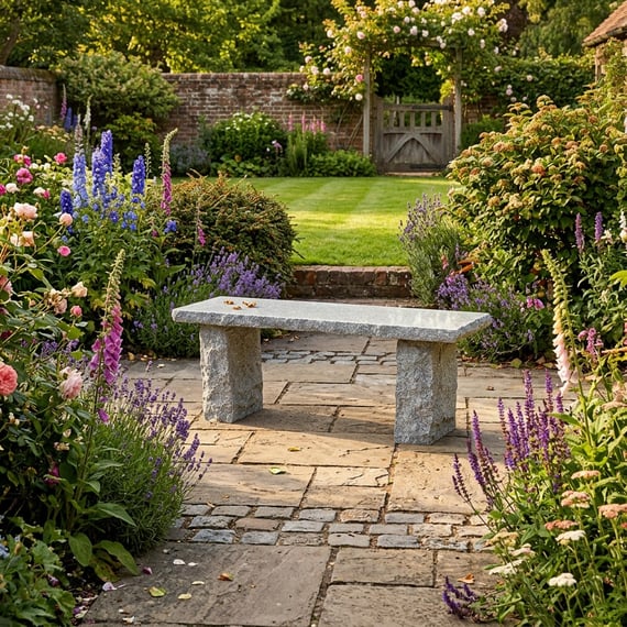 Rustic Straight Grey Granite Garden Bench