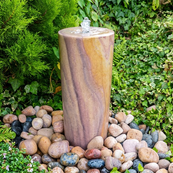 Small Rainbow Sandstone Round Column Water Feature