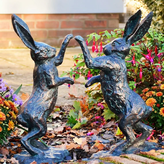 Boxing Hares Metal Garden Ornament