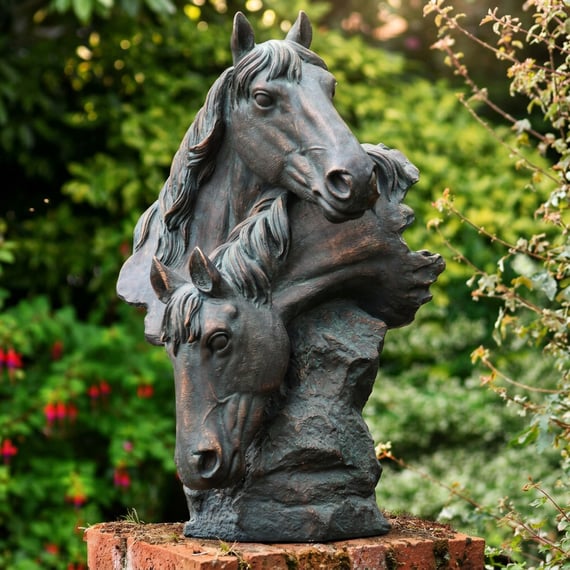 Horse Heads Garden Ornament