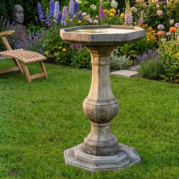 Plain Pedestal Stone Birdbath