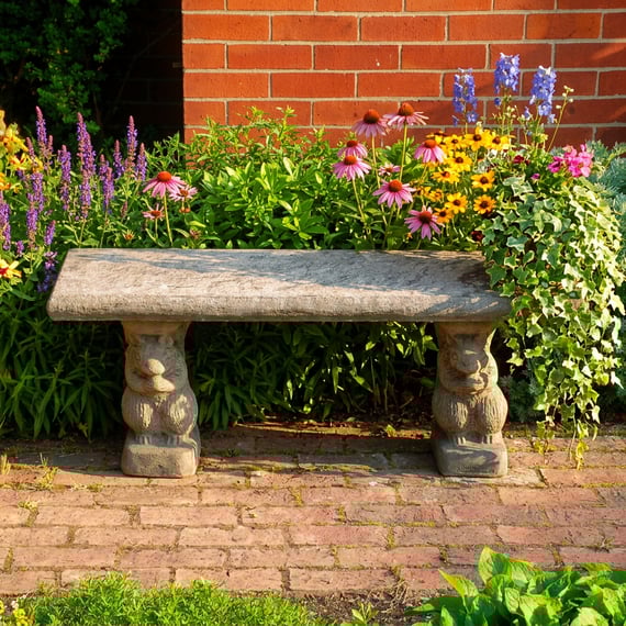Straight Plain Stone Garden Bench