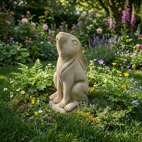 Moon Gazing Hare Garden Ornament in Stone