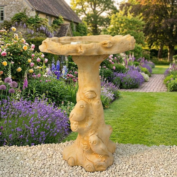 Little Owl Birdbath in Sandstone
