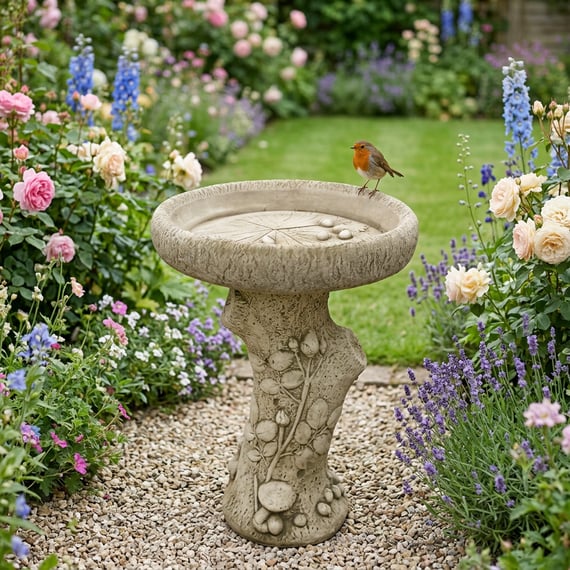 English Rose Birdbath in Stone