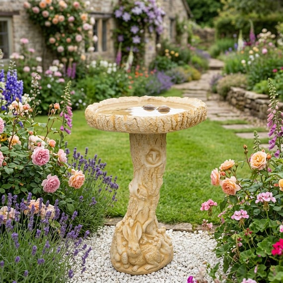 The Hare Birdbath in Sandstone